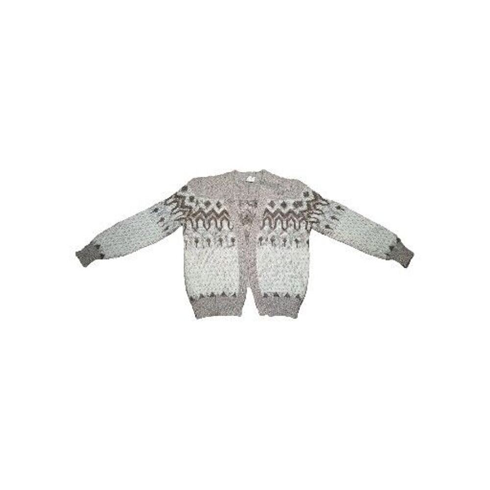 Alafoss Icewool Cardigan Sweater Size Large Vintage Ivory Brown Iceland Wool